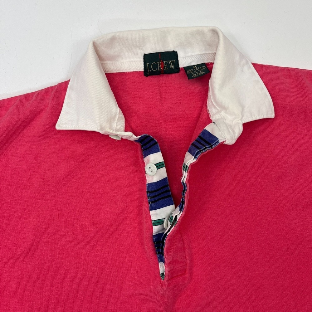 Vintage‎ J.Crew Mens Rugby Shirt Sz M Magenta Pink Multicolor Placket 90s Preppy